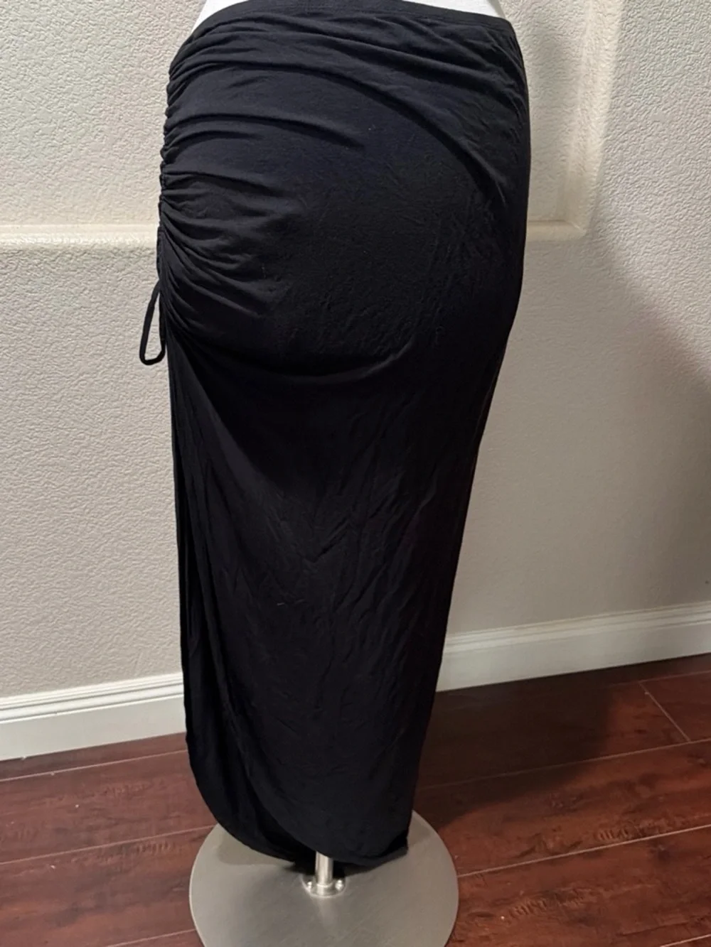 Guess Black Ruched Maxi Skirt with Front Gather